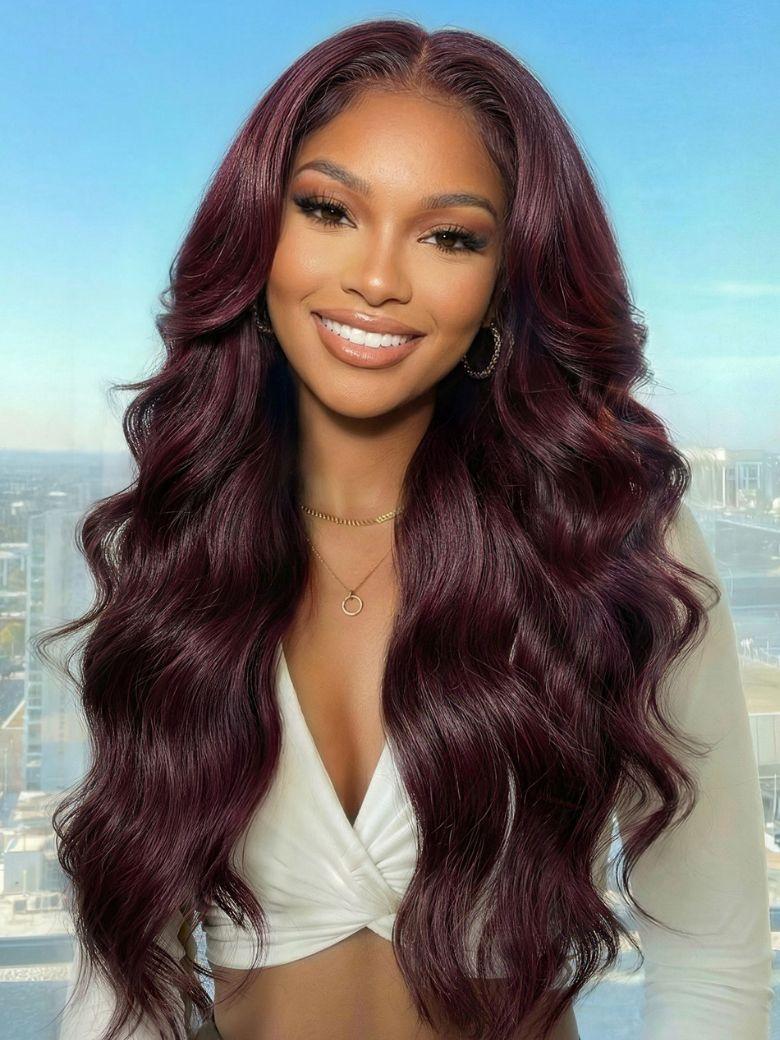 7x5 & 13x4 Bye-Bye Slip™ Glueless Lace Purple Black Cherry Loose Wave & Layered Straight Wig-Pull & Go With Invisi Drawstring