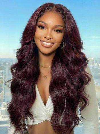 7x5 & 13x4 Bye-Bye Slip™ Glueless Lace Purple Black Cherry Loose Wave & Layered Straight Wig-Pull & Go With Invisi Drawstring