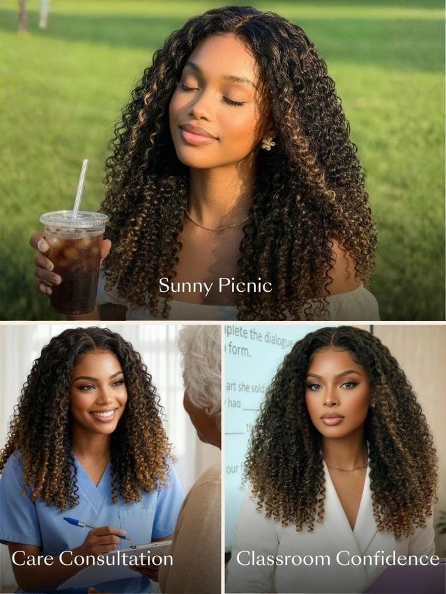 7x5 Bye Bye Slip™Glueless Lace Black to Chestnut Brown Ombre Burmese Curly With Finger Coil Ends Wig-Put On & Go With Invisi Drawstring