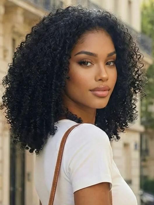 UNice 7x5 Bye Bye Slip™ Lace Natural Black Afro Kinky Curly with Finger Coil Ends Drawstring Wig 180% Density