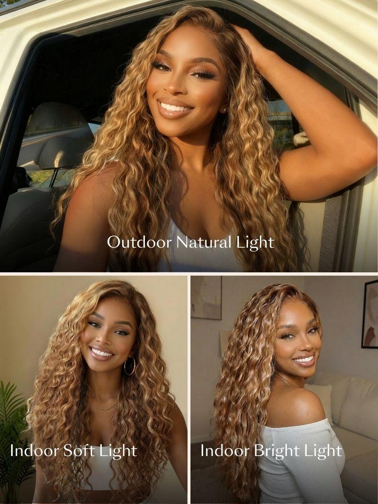 UNice 13x4 Pre-Everything™ Lace Frontal Caramel Brown With Honey Blonde Highlights Water Wave Glueless Drawstring Wig