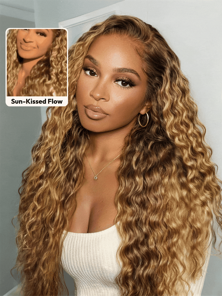 UNice 13x4 Bye Bye Slip™ Lace Frontal  Bronde Color With Honey Blonde Highlights Water Wave Glueless Drawstring Wig