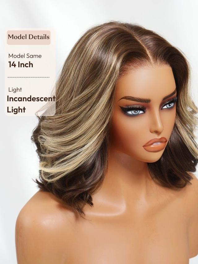 UNice 13x4 Pre-Everything™ Pre-Cut Lace Frontal Dark Brown with Face Framing Highlights Layered Cut Bob Drawstring Wig