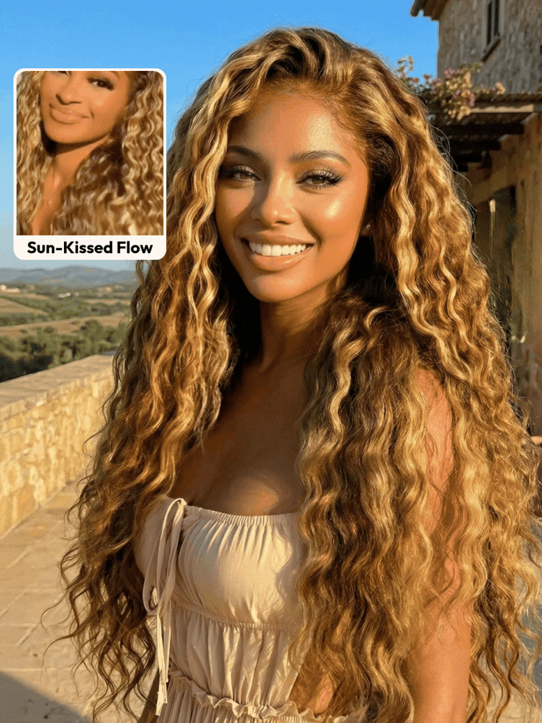 UNice 13x4 Bye Bye Slip™ Lace Frontal  Bronde Color With Honey Blonde Highlights Water Wave Glueless Drawstring Wig