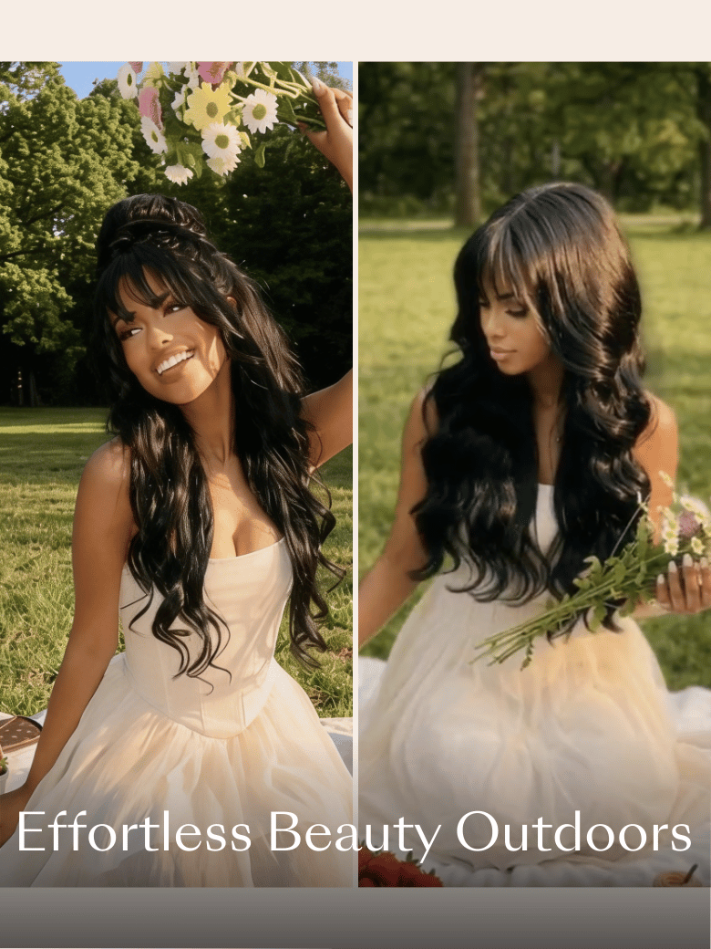 UNice 7x5 Bye-Bye Knots™ & 13x4 Pre-Everything™ Frontal Pull And Go Black Fluffy Natural Loose Wave Wispy Bangs Wig