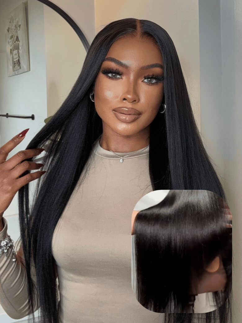 UNice Bye Bye Knots™ Wig 7x5 Glueless Lace Black Yaki Straight Wig With Elastic Drawstring 360 Cozy Hug 150% Density