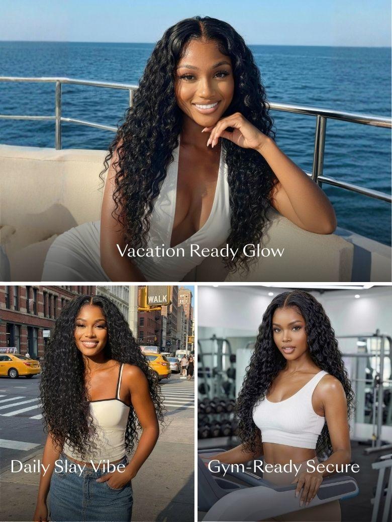 UNice 7x5 Bye-Bye Slip™ & 13x4 HD Lace Put On And Go Glueless Water Wave Wig With Secure Silicone Strips and Drawstring With Baby Hair