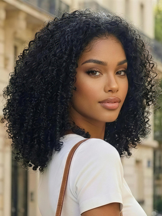 UNice 7x5 Bye Bye Slip™ Lace Natural Black Afro Kinky Curly with Finger Coil Ends Drawstring Wig 180% Density