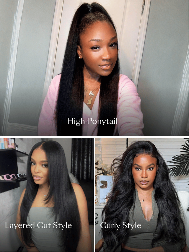 UNice Bye Bye Knots™ Wig 7x5 Glueless Lace Black Yaki Straight Wig With Elastic Drawstring 360 Cozy Hug