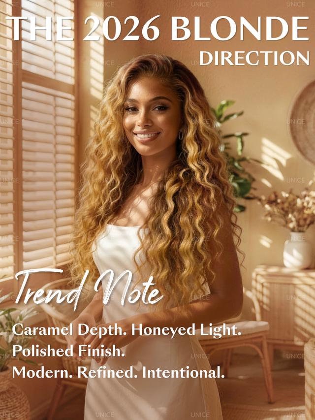 UNice 13x4 Bye Bye Slip™ Lace Frontal Bronde Color With Honey Blonde Highlights Water Wave Glueless Drawstring Wig