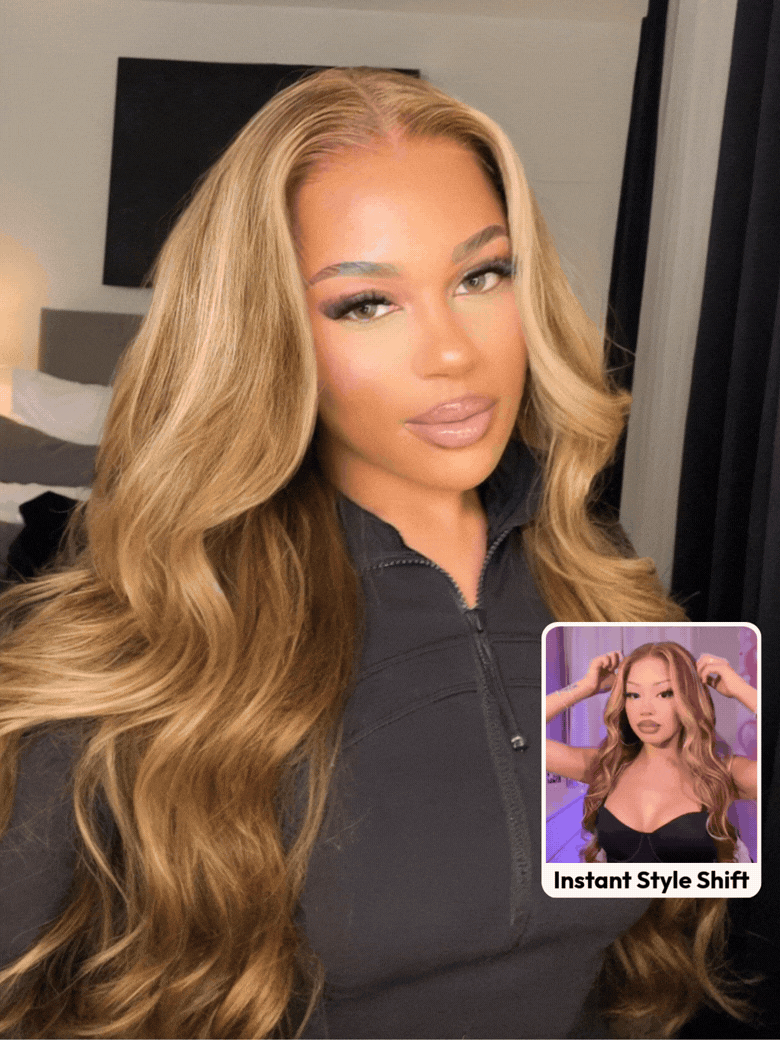 UNice Bye-Bye Knots Wig With Drawstring Pre-Cut 7x5 Glueless Lace & 13x4 Pre Everything Honey Blonde Body Wave Wig