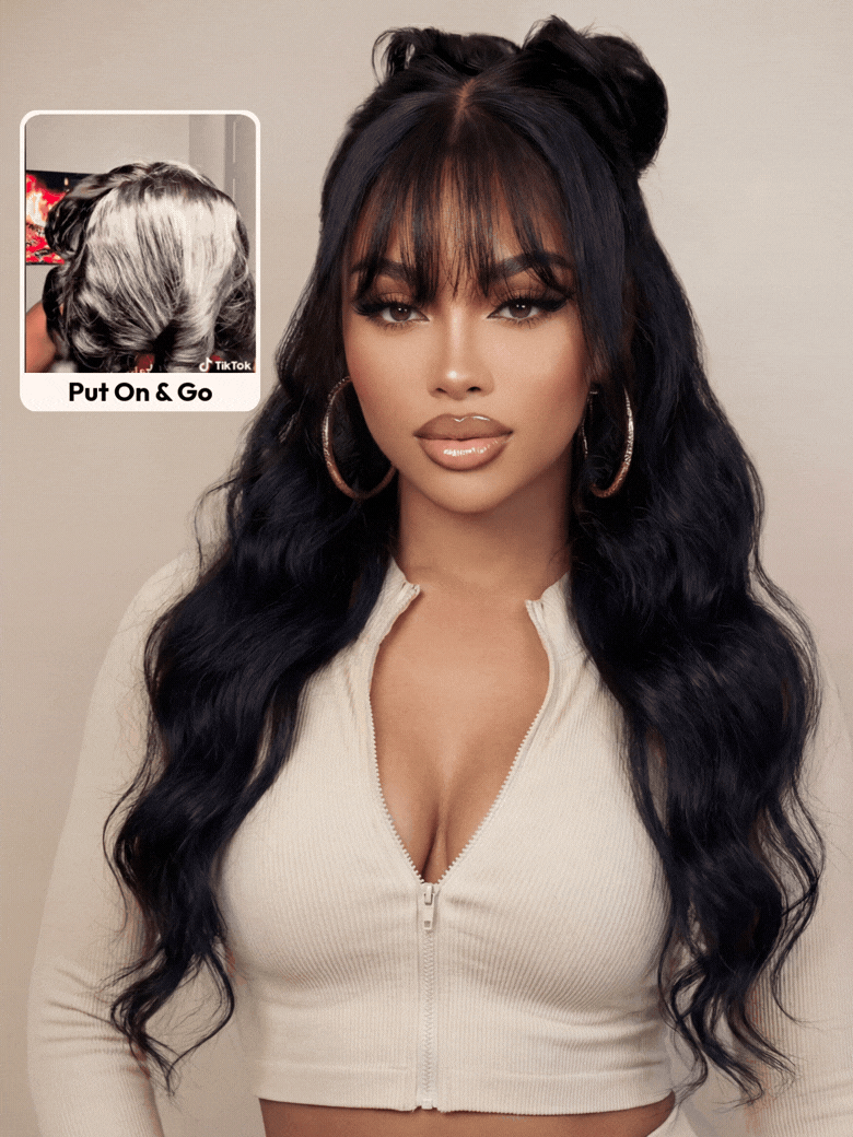 UNice 7x5 Bye-Bye Knots™ & 13x4 Pre-Everything™ Frontal Pull And Go Black Fluffy Natural Loose Wave Wispy Bangs Wig
