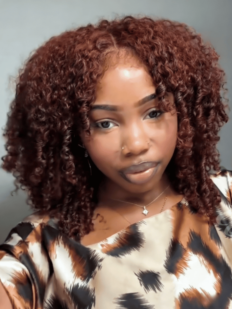 UNice 7x5 Bye-Bye Knots™ Wig Glueless Lace Sunset Jerry Curly for Reddish Brown Drawstring Wig With Bleached Knots 150% Density