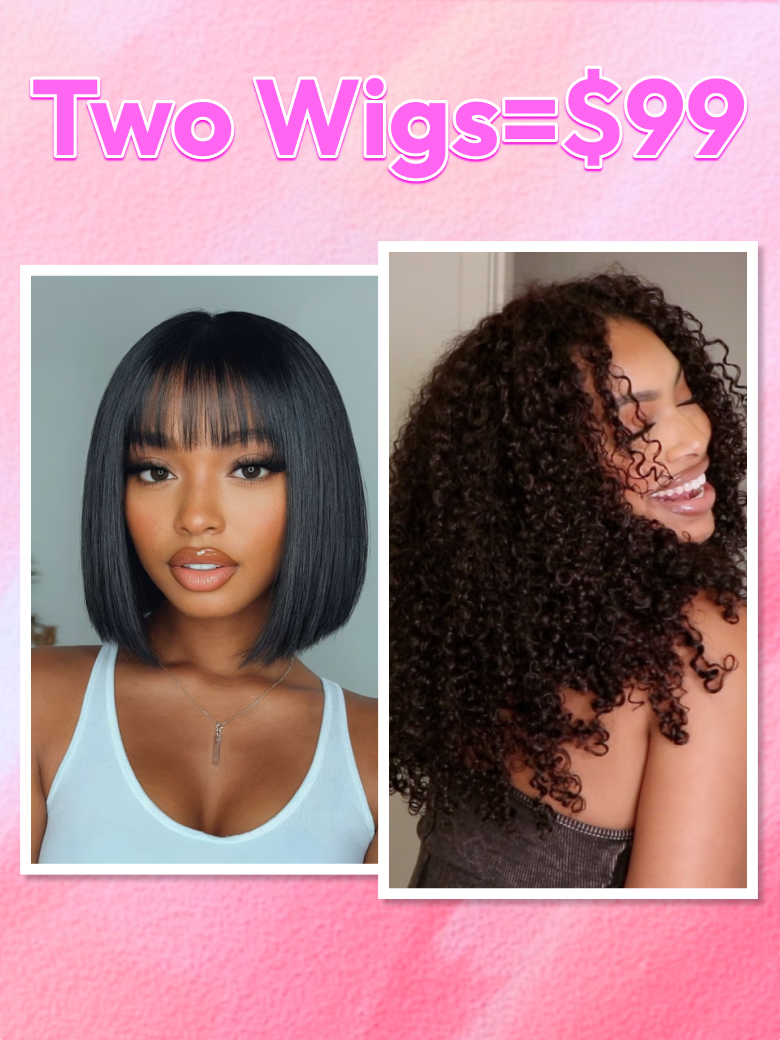 2 Wigs $99 | For 7x5 Pre-Cut Lace 14" With Drawstring And Bob Wig With Bangs 10"