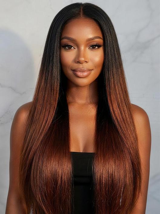 UNice EasiContour™ V Part Black to Reddish Brown Ombre Yaki Straight Wig