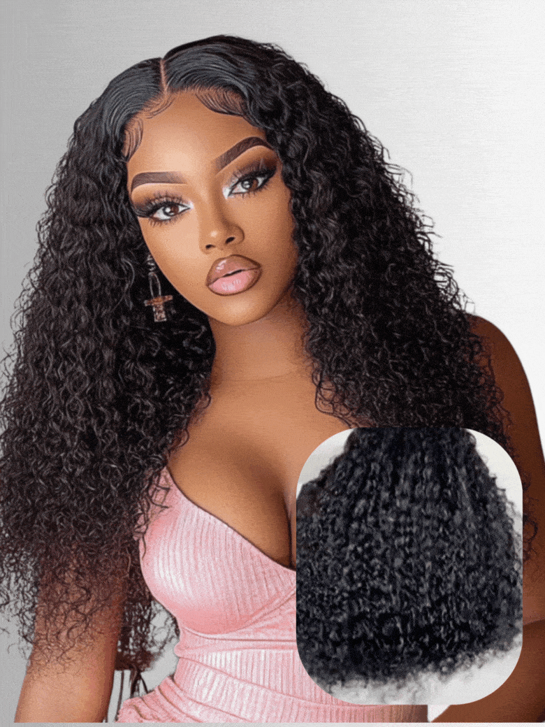 7x5 Bye Bye Slip™ Glueless Lace Natural Black Curly Wig With Babyhair – Put & Go Invisi Drawstring