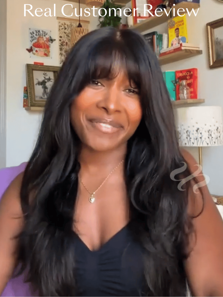 7x5 Bye-Bye Slip™ & 13x4 Pre-Everything™ Pull & Go Black Fluffy Loose Wave Wispy Bangs Glueless Wig