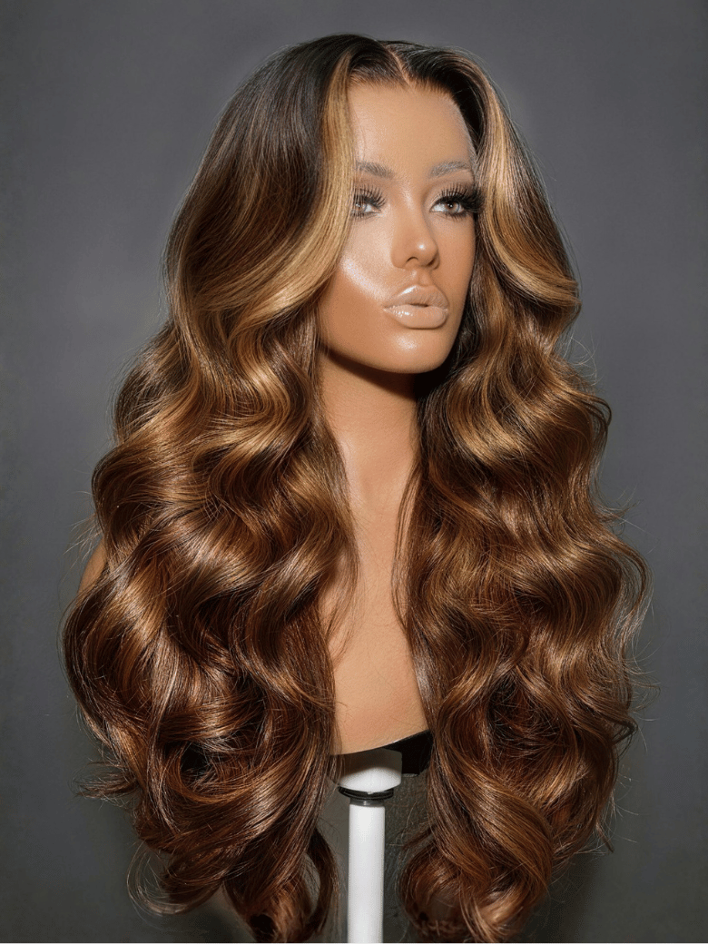 UNice 360 HD Lace Real Scalp™ Caramel Brown With Money Piece Highlights Body Wave Wig Raw Virgin Hair