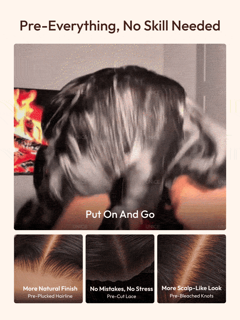 UNice 7x5 Bye-Bye Knots™ & 13x4 Pre-Everything™ Lace Frontal Black Fluffy Natural Loose Wave Curtain Bangs Wig