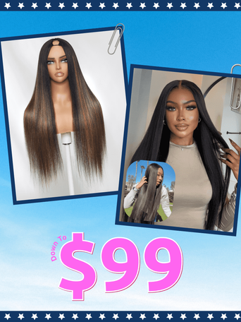 From 20'' UNice 7x5 Bye Bye Knots Yaki Straight With Invisible Drawstring Wig& Brown Ombre V Part Yaki Wig