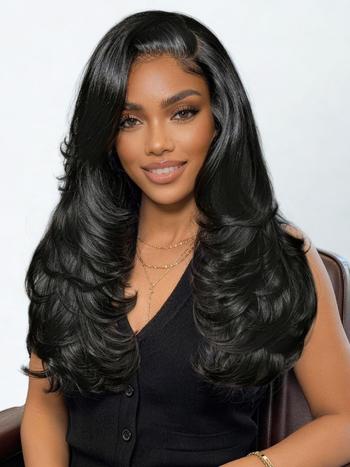 UNice 7x5 Bye-Bye Slip™ Lace Feathered Blowout Wig with Face-Framing Layers and Deep Side Part Bangs