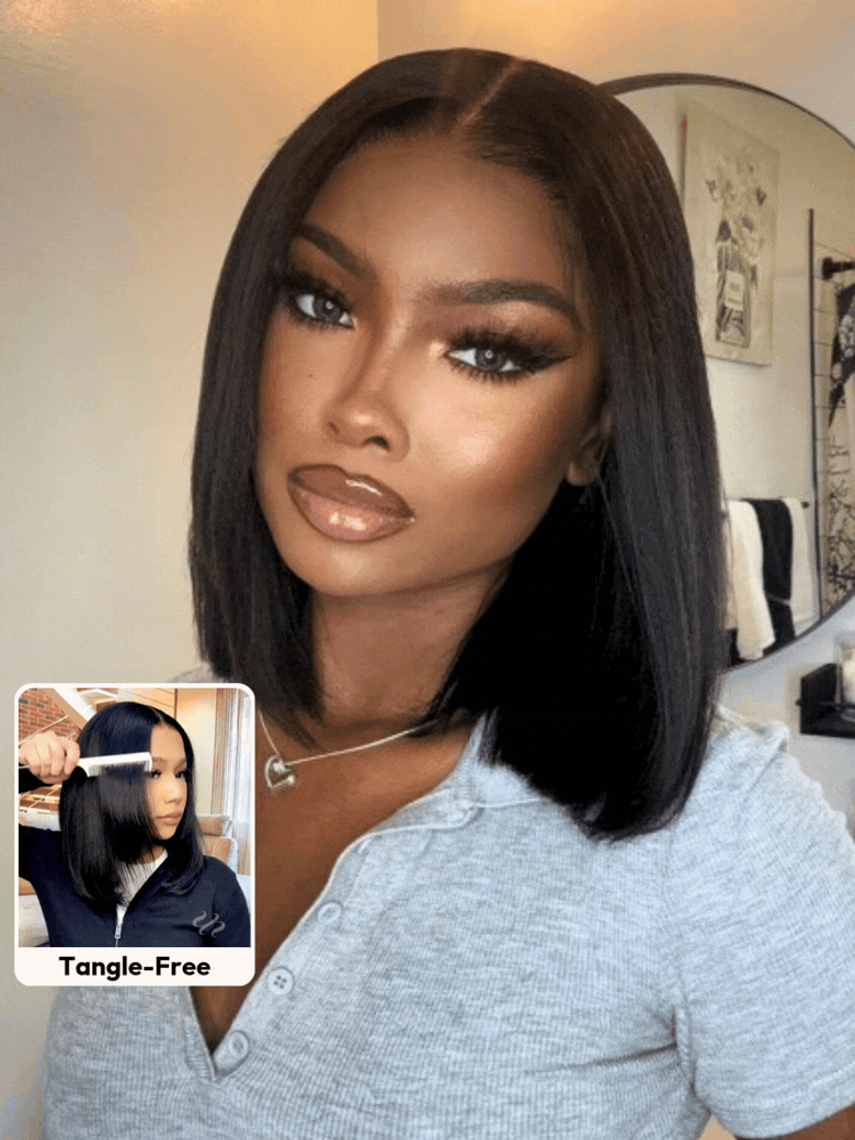 UNice 7x5 Bye Bye Knots™ & 13x4 Pre-Everything™ & 5x5 HD Lace Wig Glueless Lace Black Yaki Bob Bleached Knots Wig