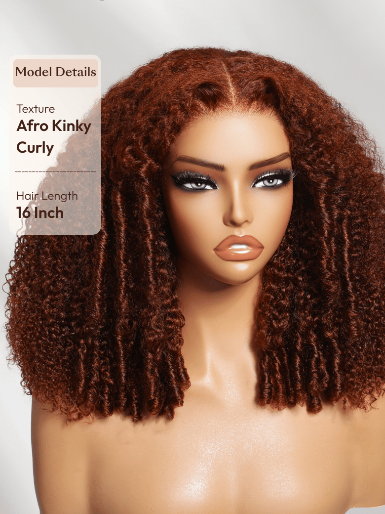UNice 7x5 Bye-Bye Knots™ Wig Glueless Lace Sunset Jerry Curly for Reddish Brown Drawstring Wig With Bleached Knots 150% Density