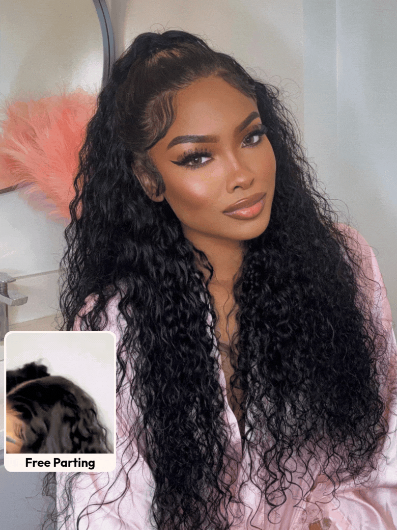 UNice 7x5 Bye Bye Knots & 13x4 Pre-Everything™ Lace Frontal Natural Black Bouncy Water Wave Curly Invisi Drawstring No Baby Hair