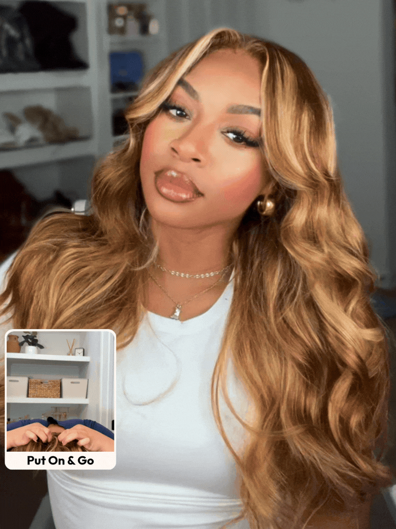 UNice Bye-Bye Knots Wig With Drawstring Pre-Cut 7x5 Glueless Lace & 13x4 Pre Everything Honey Blonde Body Wave Wig