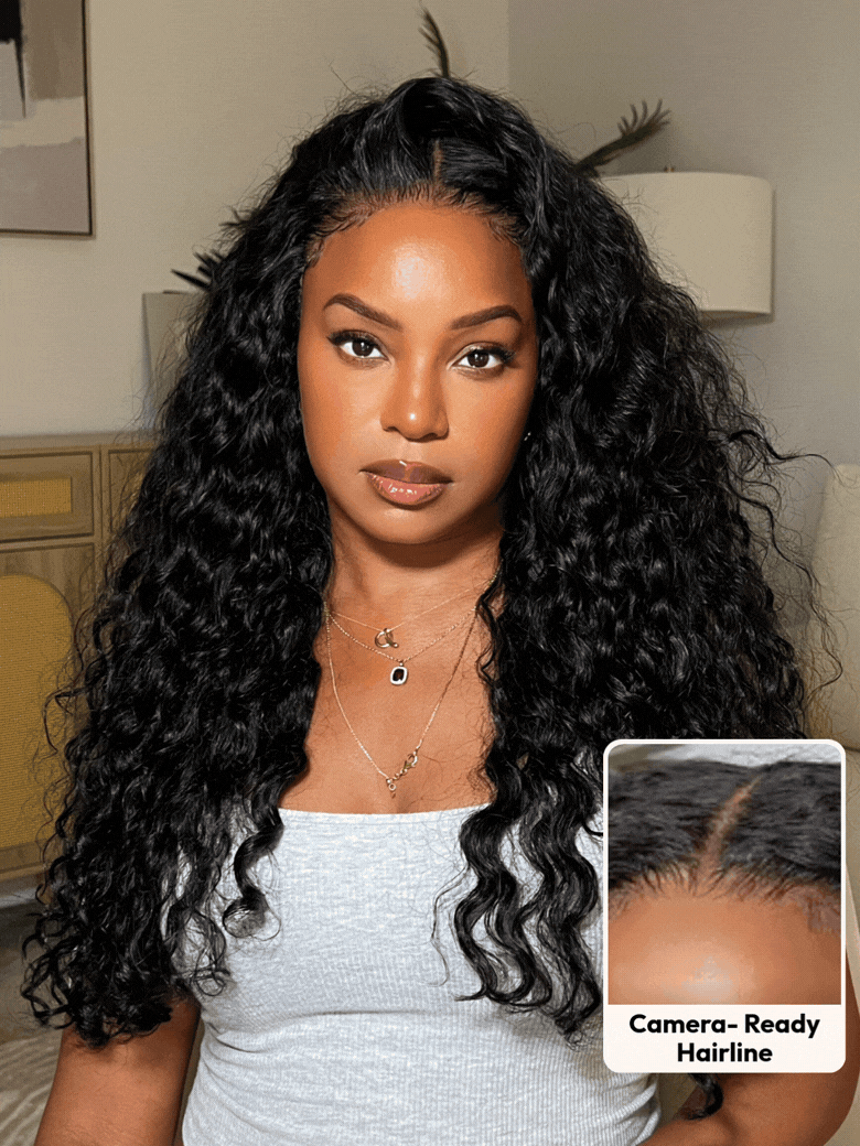 UNice 7x5 Bye-Bye Knots™ & 13x4 HD Lace Pull & Go Glueless Water Wave Grip Wig With Secure Silicone Strips and Drawstring With Baby Hair