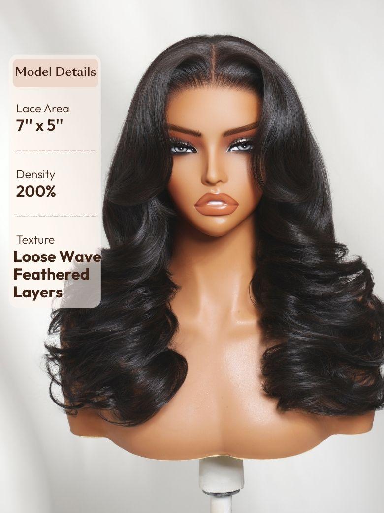 UNice 100% Human Hair Butterfly Cut 180% Density Bye-Bye Slip™ 7x5 Lace Body & Loose Curls Wig with Feathered Layers & Invisi Drawstring