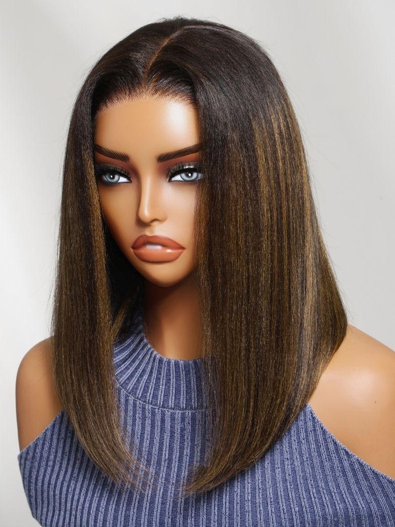 UNice 7x5 Bye Bye Slip™ Lace Balayage Highlights Yaki Straight Bob Wig with Invisi Drawstring