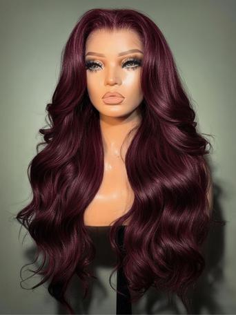 7x5 & 13x4 Bye-Bye Slip™ Glueless Lace Purple Black Cherry Loose Wave & Layered Straight Wig-Pull & Go With Invisi Drawstring