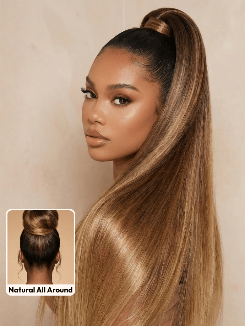 UNice 360 HD Lace Real Scalp™ Brown to Honey Blonde Ombre Silky Straight Wig with Dark Roots Raw Virgin Hair