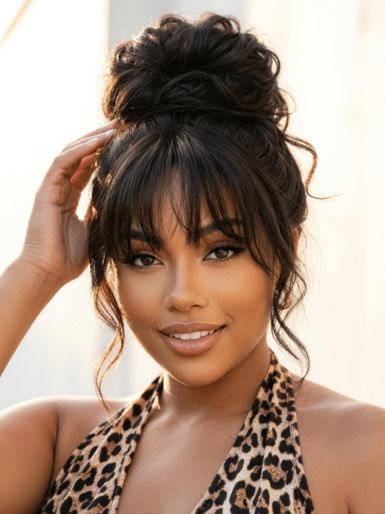 UNice 7x5 Bye-Bye Knots™ & 13x4 Pre-Everything™ Lace Frontal Pull And Go Black Fluffy Natural Loose Wave Curtain Bangs Wig with Free Ear Tape