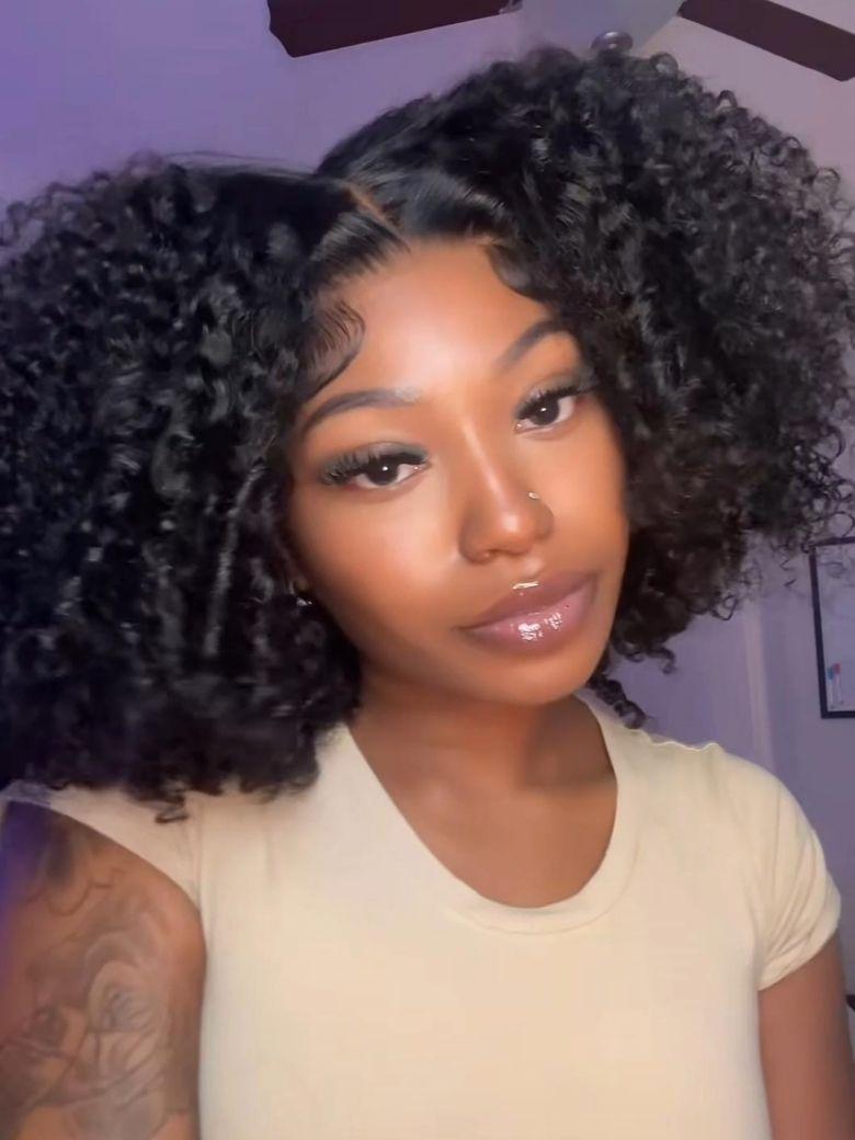 7x5 Lace Bye Bye Slip™ Natural Black Afro Kinky Curly with Finger Coil Ends Drawstring Wig 180% Density