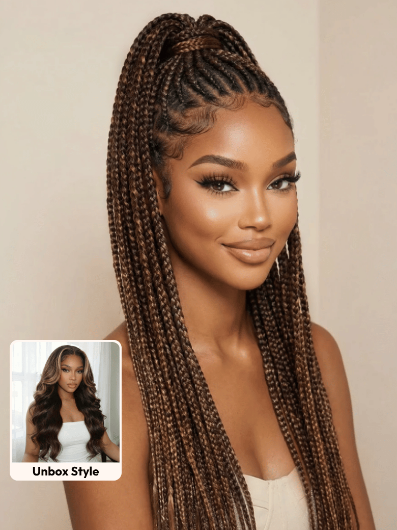 UNice 360 HD Lace Real Scalp™ Chocolate Brown Balayage Body Wave Wig with Money Piece Highlights Raw Virgin Hair