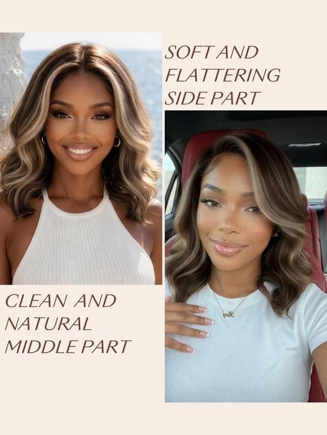 UNice 13x4 Pre-Everything™ Pre-Cut Lace Frontal Dark Brown with Face Framing Highlights Layered Cut Bob Drawstring Wig