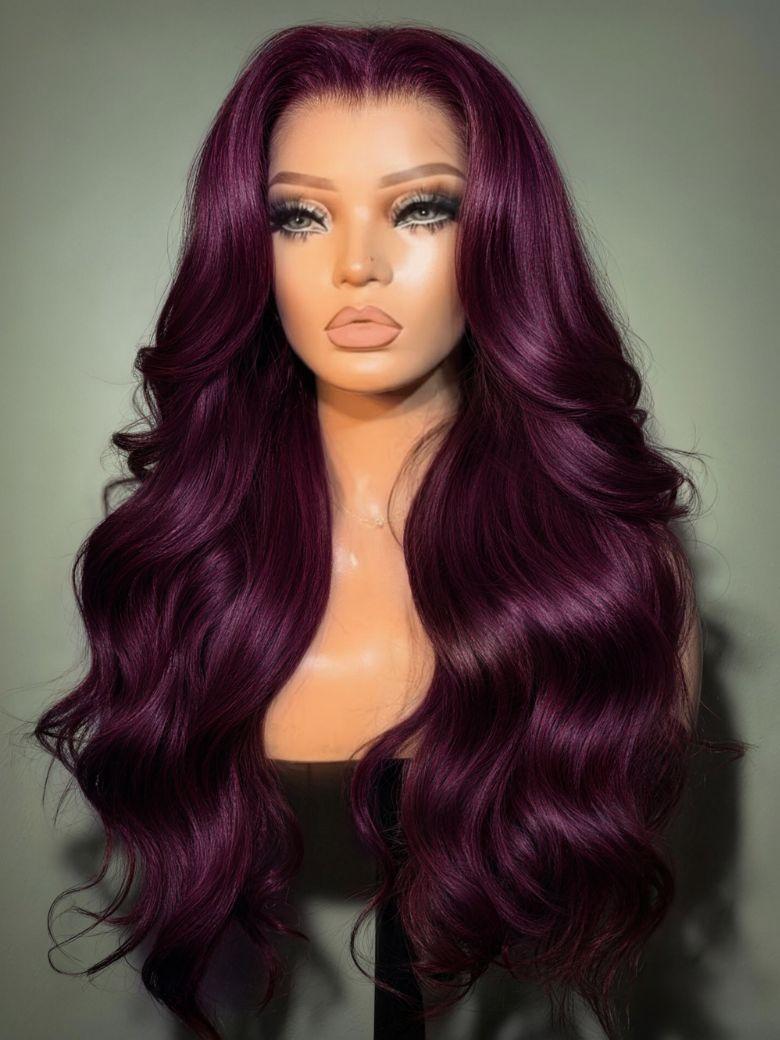 7x5 & 13x4 Bye-Bye Slip™ Glueless Lace Purple Black Cherry Loose Wave & Layered Straight Wig-Pull & Go With Invisi Drawstring