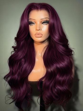 7x5 & 13x4 Bye-Bye Slip™ Glueless Lace Purple Black Cherry Loose Wave & Layered Straight Wig-Pull & Go With Invisi Drawstring