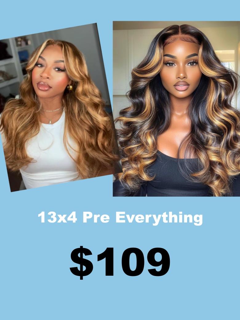 13x4/7x5 Pre-Everything Lace Front Wig Lace Loose Wave Butterscotch Highlights Brown Wig& Blonde Highlight Wig 150% Density