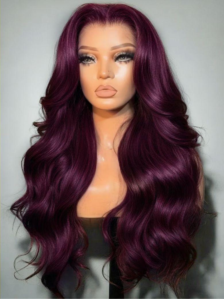 7x5 & 13x4 Bye-Bye Slip™ Glueless Lace Purple Black Cherry Loose Wave & Layered Straight Wig-Pull & Go With Invisi Drawstring