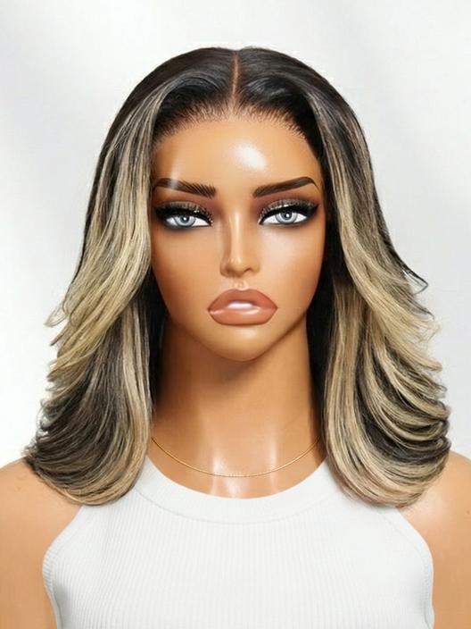 UNice 7x5 Bye Bye Knots & 13x4 Pre-Everything™ Lace Frontal Natural Black & Golden Brown Highlights Water Wave Curly Drawstring No Baby Hair