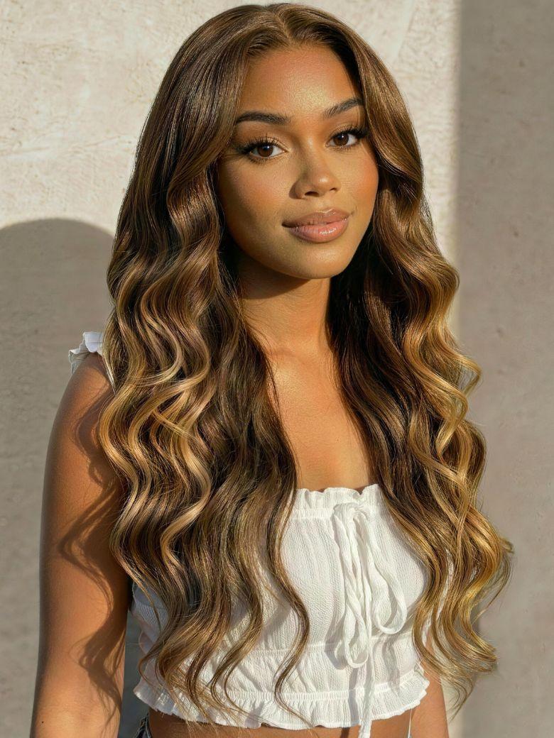 UNice Bye-Bye Knots™ 7x5 Lace Deep Brown with Caramel Higlights Loose Wave Drawstring Glueless Wig