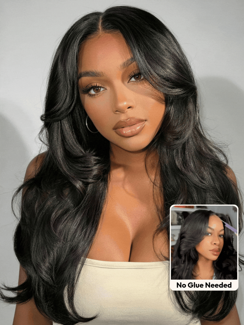 UNice 100% Human Hair Butterfly Cut 180% Density Bye-Bye Slip™ 7x5 Lace Body & Loose Curls Wig with Feathered Layers & Invisi Drawstring