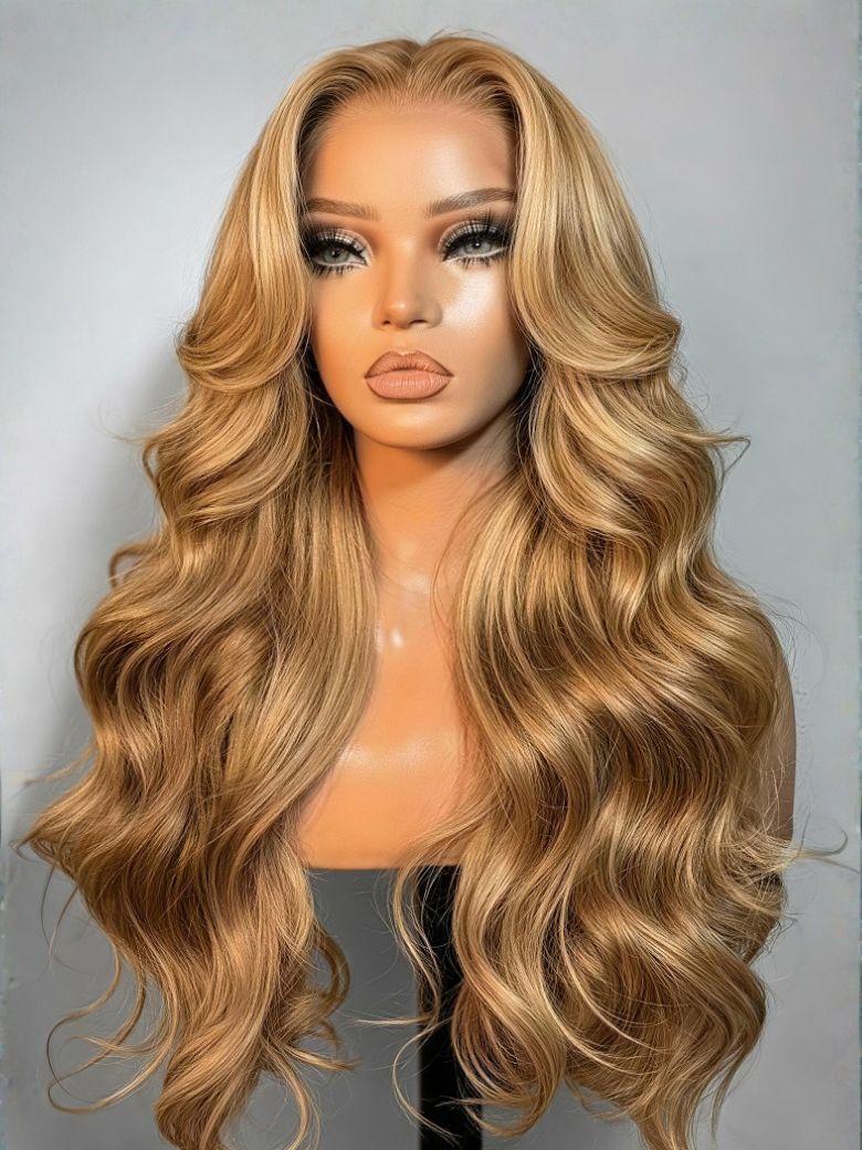 7x5 Bye-Bye Knots & 13x4 Bye Bye Slip Wig With Drawstring Pre-Cut Glueless Lace Honey Blonde Body Wave Wig