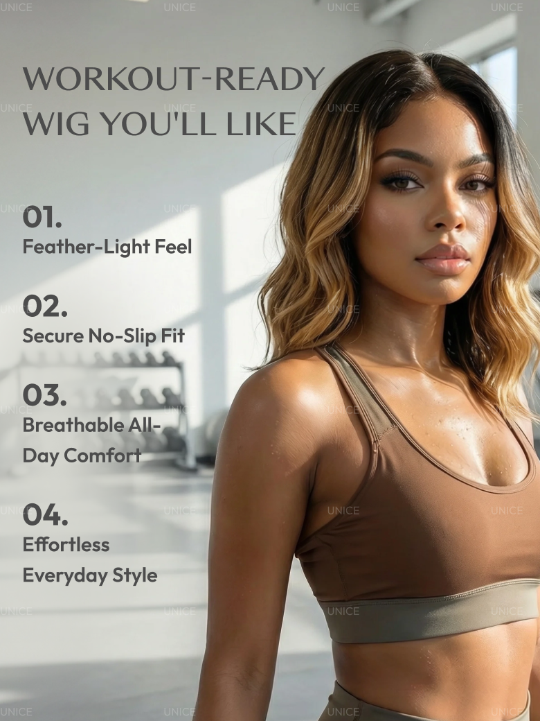 UNice 13x4 Pre-Everything™ Lace Frontal Brown With Honey Blonde Face-Framing Highlights Wavy Bob Drawstring Wig