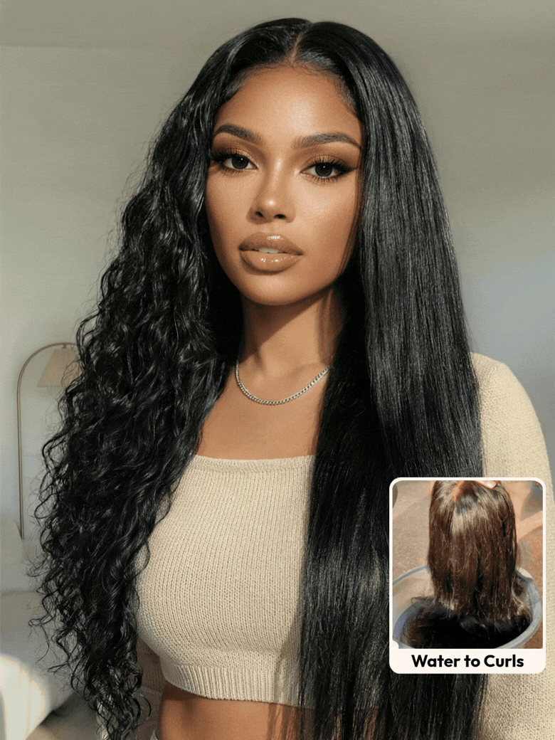UNice 13x4 Bye Bye Slip™ 2-in-1 Straight to Water Wave Wet and Wavy Human Hair Wig With Invisi Drawstring