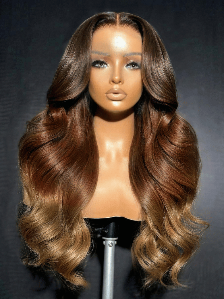 UNice 360 HD Lace Pre-plucked Luxury Raw Virgin Hair Chocolate Brown to Caramel Honey Blonde Ombre Body Wave Wig