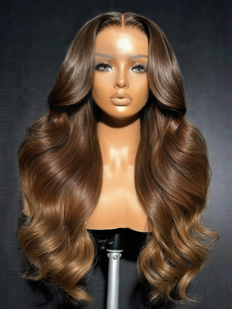 UNice 360 HD Lace Pre-plucked Luxury Raw Virgin Hair Chocolate Brown to Caramel Honey Blonde Ombre Body Wave Wig